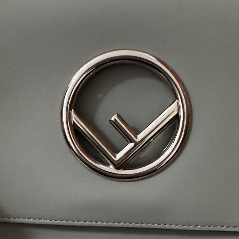 Fendi (F is for Fendi) Gray Leather Shoulder Bag with Chain Strap - Picture 7 of 16